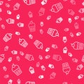 White line Muffin icon isolated seamless pattern on red background. Vector Royalty Free Stock Photo