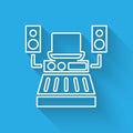 White line Music sound recording studio control room with professional equipment icon isolated with long shadow. Vector Royalty Free Stock Photo