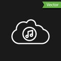 White line Music streaming service icon isolated on black background. Sound cloud computing, online media streaming Royalty Free Stock Photo