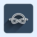 White line Nautical rope knots icon isolated with long shadow background. Rope tied in a knot. Blue square button Royalty Free Stock Photo