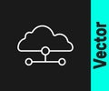 White line Network cloud connection icon isolated on black background. Social technology. Cloud computing concept Royalty Free Stock Photo