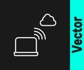 White line Network cloud connection icon isolated on black background. Social technology. Cloud computing concept Royalty Free Stock Photo