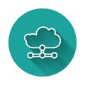 White line Network cloud connection icon isolated with long shadow. Social technology. Cloud computing concept. Green Royalty Free Stock Photo