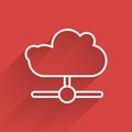 White line Network cloud connection icon isolated with long shadow. Social technology. Cloud computing concept. Vector Royalty Free Stock Photo