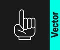 White line Number 1 one fan hand glove with finger raised icon isolated on black background. Symbol of team support in Royalty Free Stock Photo