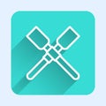 White line Oars or paddles boat icon isolated with long shadow background. Green square button. Vector Royalty Free Stock Photo