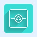 White line Ohmmeter icon isolated with long shadow background. Green square button. Vector