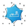 White line Oil tanker ship icon isolated on white background. Blue hexagon button. Vector Illustration Royalty Free Stock Photo
