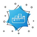 White line Oil tanker ship icon isolated on white background. Blue hexagon button. Vector Illustration Royalty Free Stock Photo