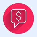 White line Paid support icon isolated with long shadow background.Speech bubble chat. Message icon. Communication or Royalty Free Stock Photo