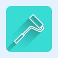 White line Paint roller brush icon isolated with long shadow background. Green square button. Vector Royalty Free Stock Photo