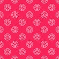 White line Peace icon isolated seamless pattern on red background. Hippie symbol of peace. Vector Illustration