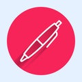 White line Pen icon isolated with long shadow background. Red circle button. Vector Royalty Free Stock Photo