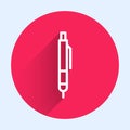 White line Pen icon isolated with long shadow. Red circle button. Vector Illustration Royalty Free Stock Photo