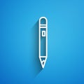White line Pencil with eraser icon isolated on blue background. Drawing and educational tools. School office symbol Royalty Free Stock Photo