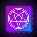 White line Pentagram in a circle icon isolated on black background. Magic occult star symbol. Square color button