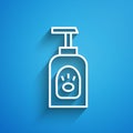 White line Pet shampoo icon isolated on blue background. Pets care sign. Dog cleaning symbol. Long shadow. Vector Royalty Free Stock Photo