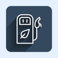White line Petrol or gas station icon isolated with long shadow background. Car fuel symbol. Gasoline pump. Blue square Royalty Free Stock Photo