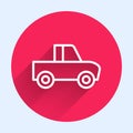 White line Pickup truck icon isolated with long shadow background. Red circle button. Vector Royalty Free Stock Photo