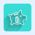 White line Piggy bank bitcoin icon isolated with long shadow. Icon saving or accumulation of money, investment. Green Royalty Free Stock Photo