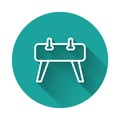 White line Pommel horse icon isolated with long shadow background. Sports equipment for jumping and gymnastics. Green