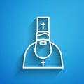 White line Priest icon isolated on blue background. Long shadow