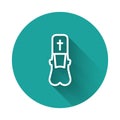 White line Priest icon isolated with long shadow. Green circle button. Vector Illustration.