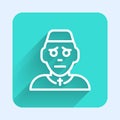 White line Priest icon isolated with long shadow. Green square button. Vector