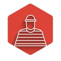 White line Prisoner icon isolated with long shadow. Red hexagon button. Vector Illustration.