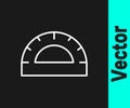 White line Protractor grid for measuring degrees icon isolated on black background. Tilt angle meter. Measuring tool Royalty Free Stock Photo