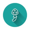 White line Psilocybin mushroom icon isolated with long shadow background. Psychedelic hallucination. Green circle button