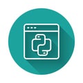 White line Python programming language icon isolated with long shadow background. Python coding language sign on browser Royalty Free Stock Photo