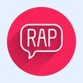 White line Rap music icon isolated with long shadow background. Red circle button. Vector Royalty Free Stock Photo