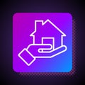 White line Realtor icon isolated on black background. Buying house. Square color button. Vector