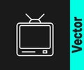 White line Retro tv icon isolated on black background. Television sign. Vector Illustration Royalty Free Stock Photo