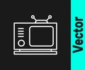 White line Retro tv icon isolated on black background. Television sign. Vector Illustration Royalty Free Stock Photo