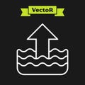 White line Rise in water level icon isolated on black background. Vector