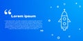 White line Rocket ship icon isolated on blue background. Space travel. Vector Royalty Free Stock Photo