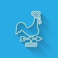 White line Rooster weather vane icon isolated with long shadow. Weathercock sign. Windvane rooster. Vector