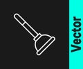 White line Rubber plunger with wooden handle for pipe cleaning icon isolated on black background. Toilet plunger. Vector Royalty Free Stock Photo