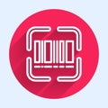 White line Scanner scanning bar code icon isolated with long shadow. Barcode label sticker. Identification for delivery Royalty Free Stock Photo