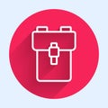 White line School backpack icon isolated with long shadow. Red circle button. Vector Royalty Free Stock Photo