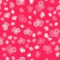 White line Security system control panel with display icon isolated seamless pattern on red background. Keypad of Royalty Free Stock Photo