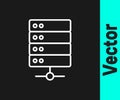 White line Server, Data, Web Hosting icon isolated on black background. Vector Royalty Free Stock Photo