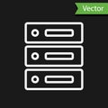 White line Server, Data, Web Hosting icon isolated on black background. Vector Illustration Royalty Free Stock Photo
