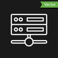 White line Server, Data, Web Hosting icon isolated on black background. Vector Royalty Free Stock Photo