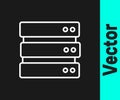 White line Server, Data, Web Hosting icon isolated on black background. Vector Royalty Free Stock Photo