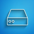 White line Server, Data, Web Hosting icon isolated on blue background. Long shadow. Vector Royalty Free Stock Photo