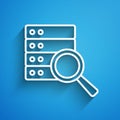 White line Server, Data, Web Hosting icon isolated on blue background. Long shadow. Vector Royalty Free Stock Photo