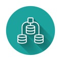 White line Server, Data, Web Hosting icon isolated with long shadow background. Green circle button. Vector Royalty Free Stock Photo